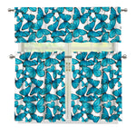 Blue Watercolor Butterfly Pattern Print 3 Piece Kitchen Curtains