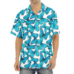 Blue Watercolor Butterfly Pattern Print Aloha Shirt