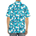 Blue Watercolor Butterfly Pattern Print Aloha Shirt