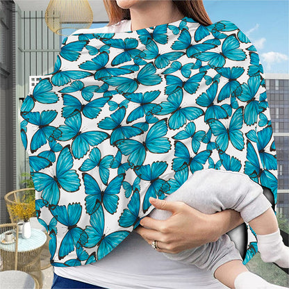 Blue Watercolor Butterfly Pattern Print Baby Seat Cover