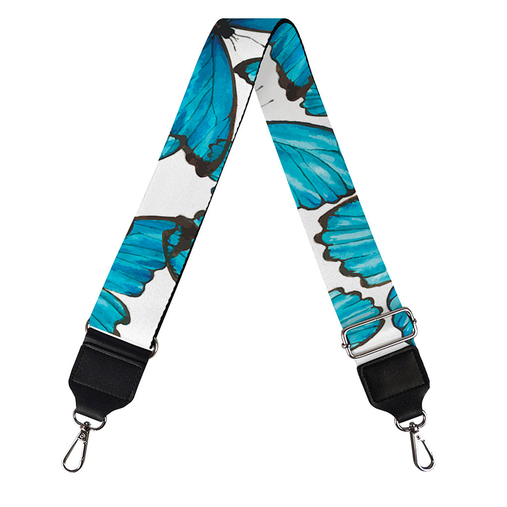 Blue Watercolor Butterfly Pattern Print Bag Strap