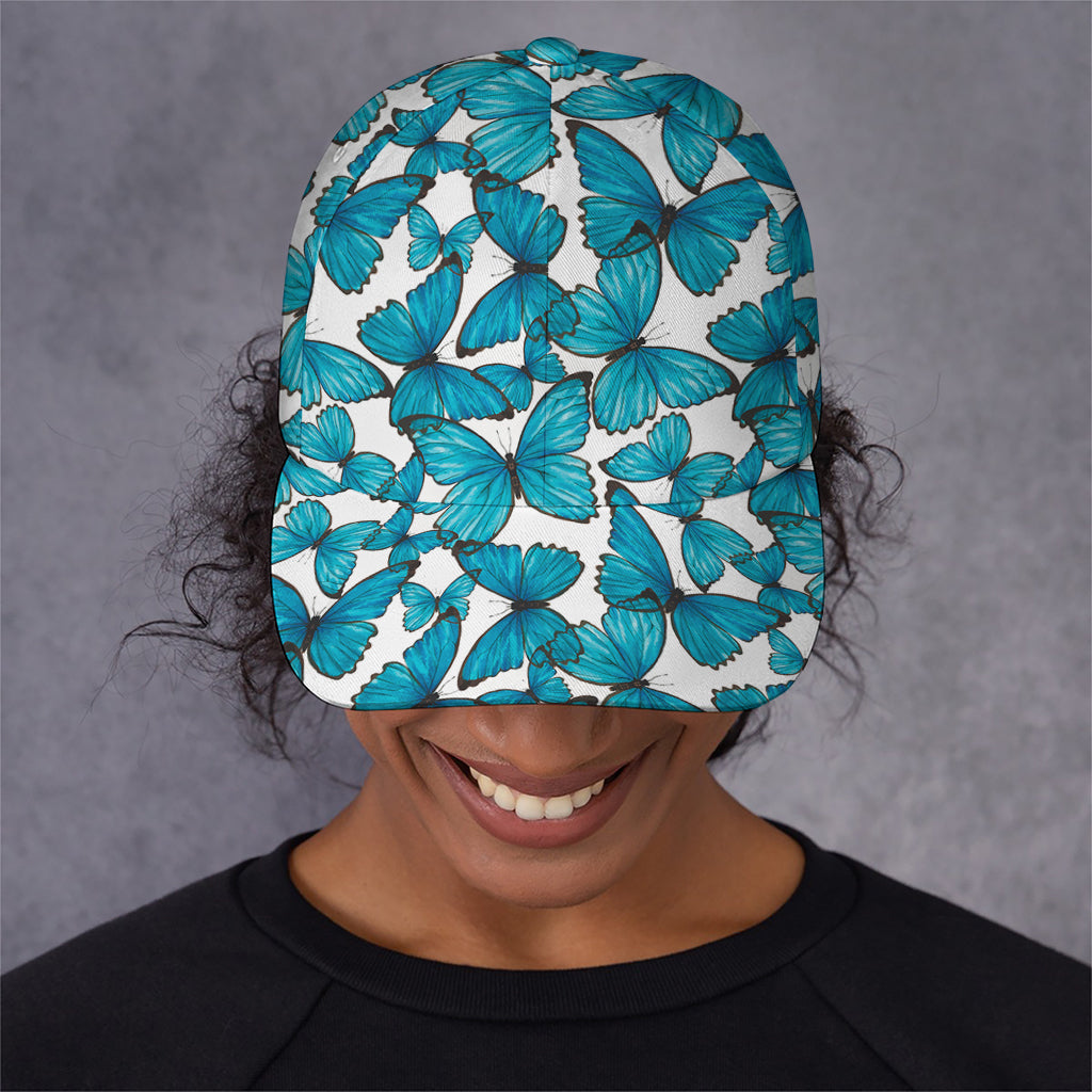 Blue Watercolor Butterfly Pattern Print Baseball Cap