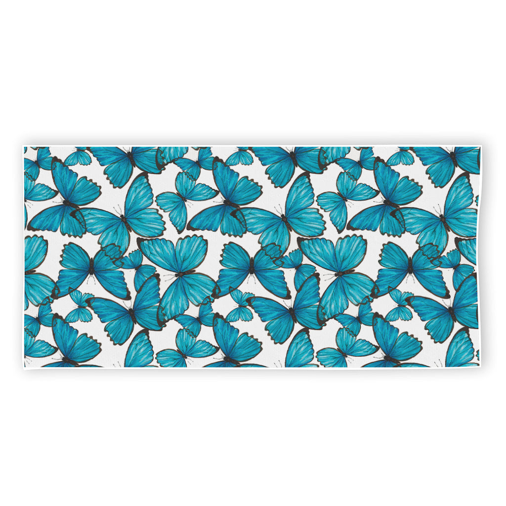 Blue Watercolor Butterfly Pattern Print Beach Towel