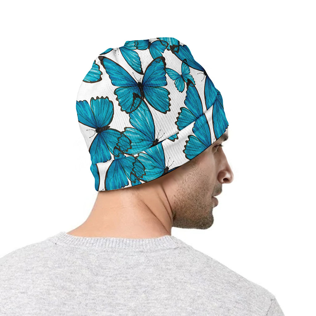 Blue Watercolor Butterfly Pattern Print Beanie