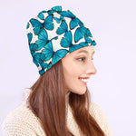 Blue Watercolor Butterfly Pattern Print Beanie