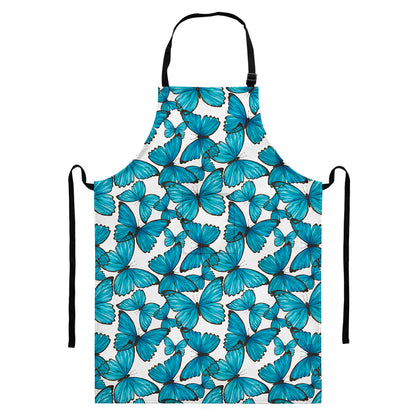 Blue Watercolor Butterfly Pattern Print Bib Apron With Pocket