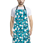 Blue Watercolor Butterfly Pattern Print Bib Apron With Pocket