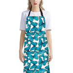 Blue Watercolor Butterfly Pattern Print Bib Apron With Pocket