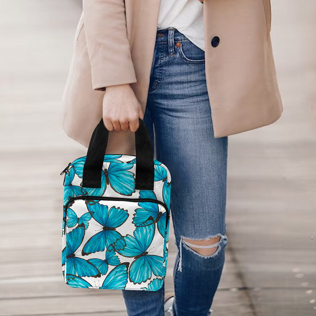 Blue Watercolor Butterfly Pattern Print Bible Tote Bag