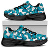 Blue Watercolor Butterfly Pattern Print Black Chunky Shoes