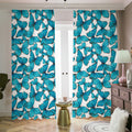 Blue Watercolor Butterfly Pattern Print Dimout Pencil Pleat Curtains