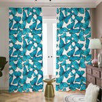 Blue Watercolor Butterfly Pattern Print Blackout Pencil Pleat Curtains