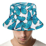 Blue Watercolor Butterfly Pattern Print Bucket Hat