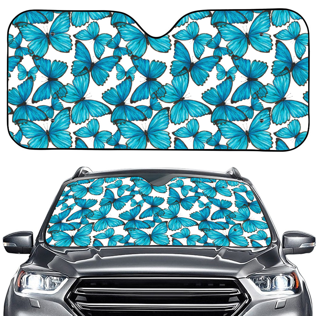 Blue Watercolor Butterfly Pattern Print Car Windshield Sun Shade