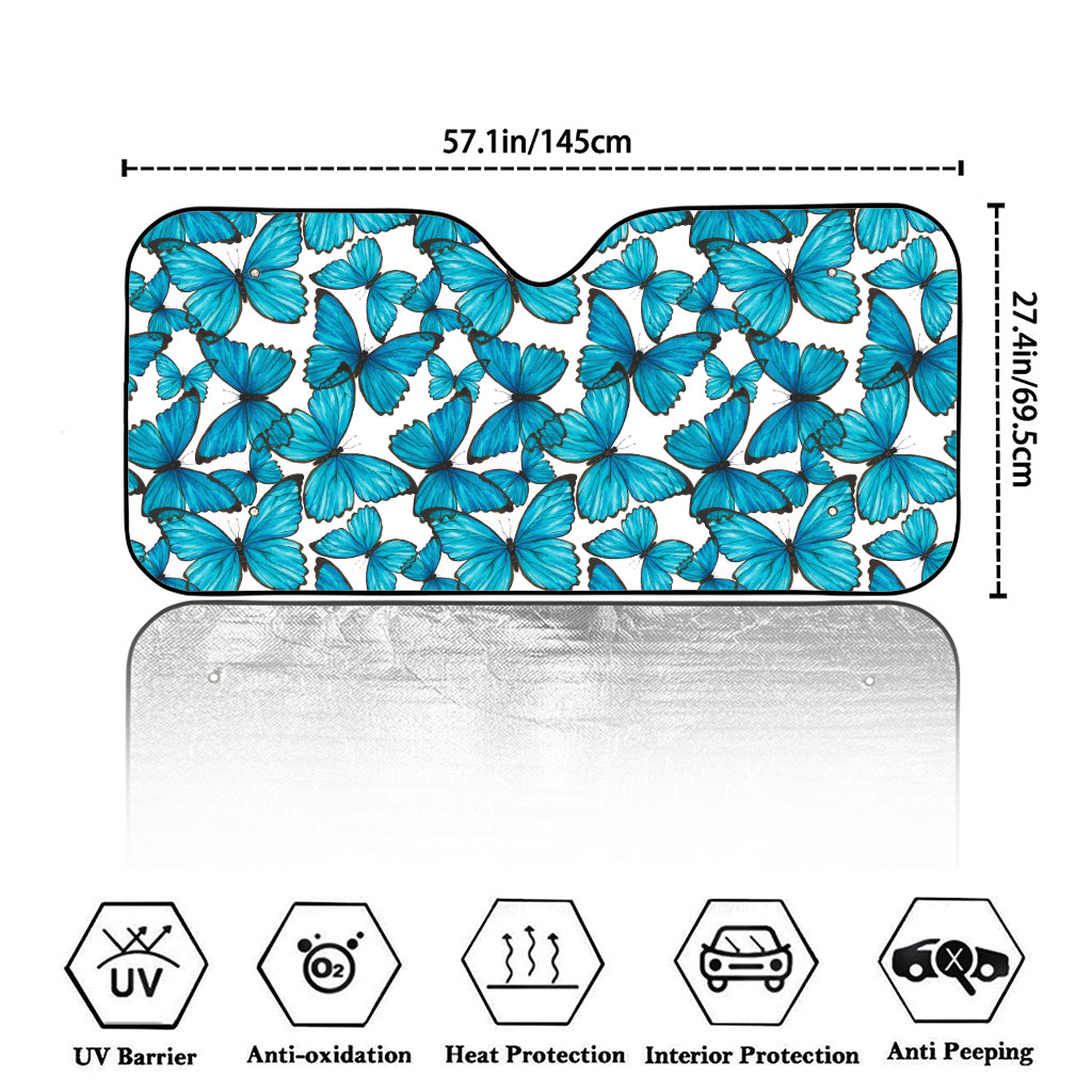 Blue Watercolor Butterfly Pattern Print Car Windshield Sun Shade