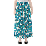 Blue Watercolor Butterfly Pattern Print Chiffon Maxi Skirt