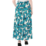 Blue Watercolor Butterfly Pattern Print Chiffon Maxi Skirt