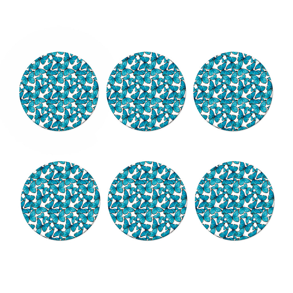 Blue Watercolor Butterfly Pattern Print Coaster Set