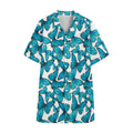 Blue Watercolor Butterfly Pattern Print Cotton Hawaiian Shirt