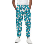Blue Watercolor Butterfly Pattern Print Cotton Pants