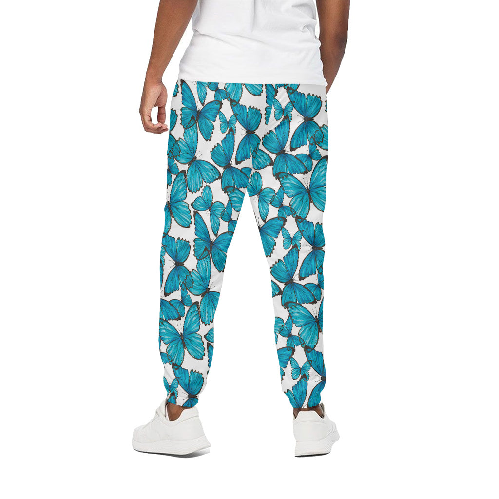 Blue Watercolor Butterfly Pattern Print Cotton Pants