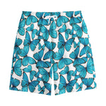 Blue Watercolor Butterfly Pattern Print Cotton Shorts