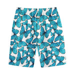Blue Watercolor Butterfly Pattern Print Cotton Shorts
