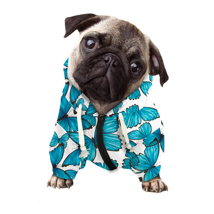 Blue Watercolor Butterfly Pattern Print Dog Zip Up Hoodie