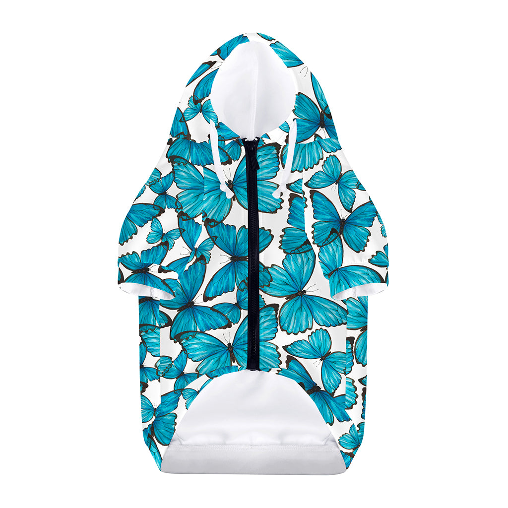 Blue Watercolor Butterfly Pattern Print Dog Zip Up Hoodie