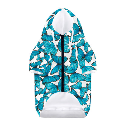 Blue Watercolor Butterfly Pattern Print Dog Zip Up Hoodie