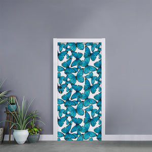 Blue Watercolor Butterfly Pattern Print Door Sticker