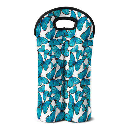 Blue Watercolor Butterfly Pattern Print Double Neoprene Wine Tote