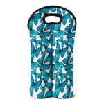 Blue Watercolor Butterfly Pattern Print Double Neoprene Wine Tote