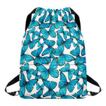 Blue Watercolor Butterfly Pattern Print Drawstring Backpack