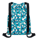 Blue Watercolor Butterfly Pattern Print Drawstring Backpack