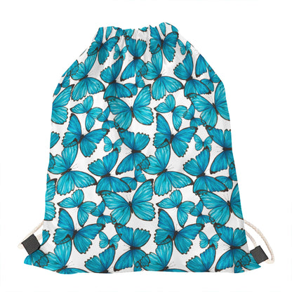Blue Watercolor Butterfly Pattern Print Drawstring Bag