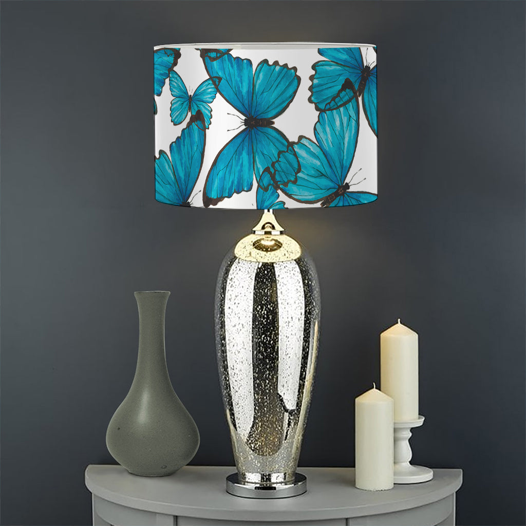 Blue Watercolor Butterfly Pattern Print Drum Lamp Shade