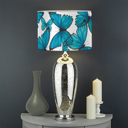 Blue Watercolor Butterfly Pattern Print Drum Lamp Shade