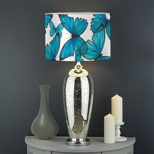 Blue Watercolor Butterfly Pattern Print Drum Lamp Shade