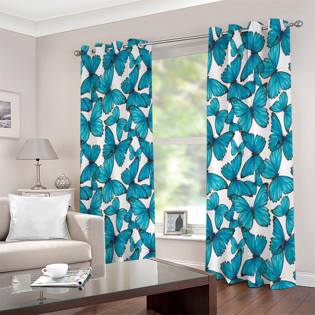 Blue Watercolor Butterfly Pattern Print Extra Wide Grommet Curtains