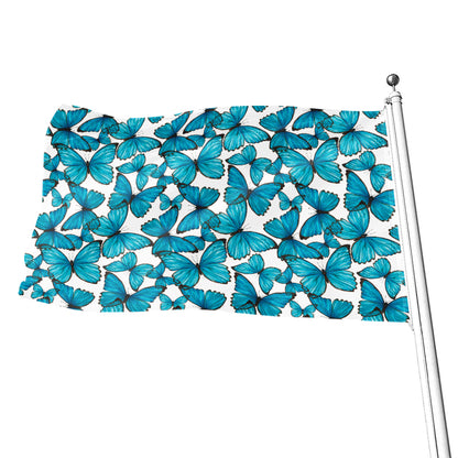 Blue Watercolor Butterfly Pattern Print Flag