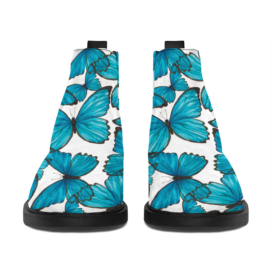 Blue Watercolor Butterfly Pattern Print Flat Ankle Boots