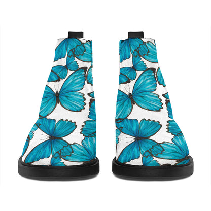Blue Watercolor Butterfly Pattern Print Flat Ankle Boots