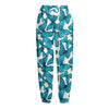 Blue Watercolor Butterfly Pattern Print Fleece Lined Knit Pants