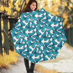 Blue Watercolor Butterfly Pattern Print Foldable Umbrella