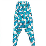 Blue Watercolor Butterfly Pattern Print Hammer Pants