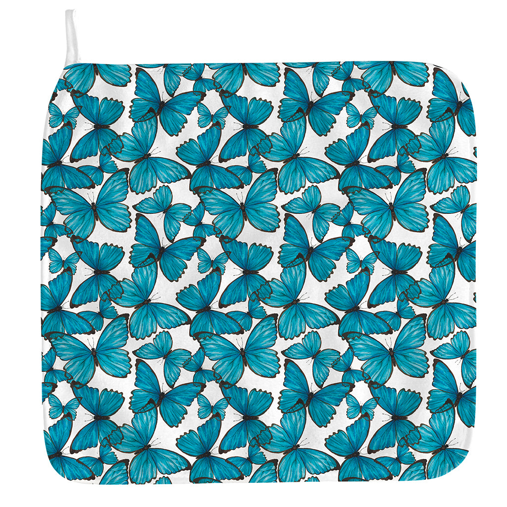 Blue Watercolor Butterfly Pattern Print Hand Towel