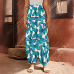 Blue Watercolor Butterfly Pattern Print Harem Pants