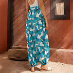 Blue Watercolor Butterfly Pattern Print Harem Pants