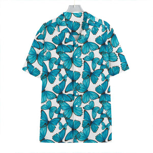 Blue Watercolor Butterfly Pattern Print Hawaiian Shirt